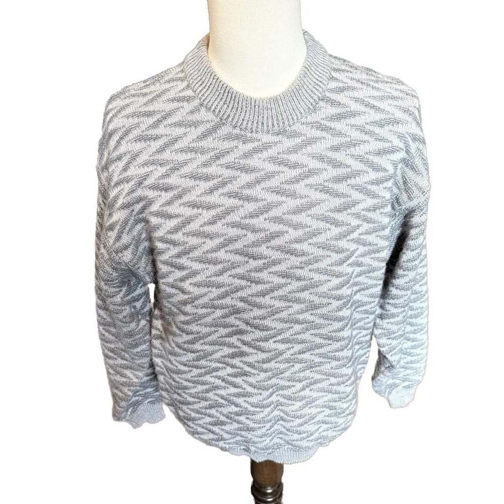 90’s Street Closed Vintage Gray Geometric Pattern Crewneck Sweater Size M